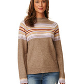 Democracy Heather Mocha Multi Mock Neck Stripe Sweater