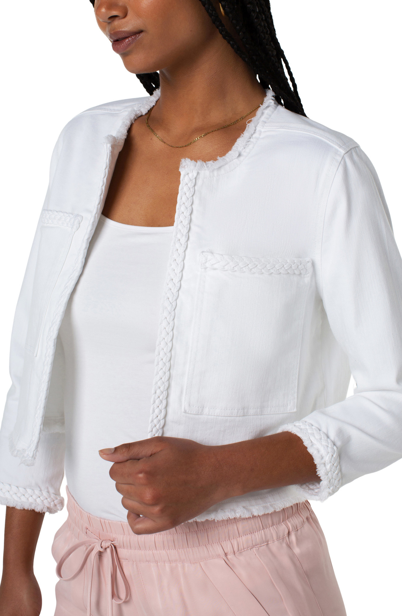 Liverpool Cropped Jacket With Braid Bright White