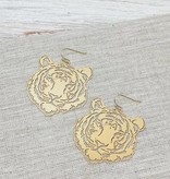 Filigree Tiger Dangle Earrings Gold