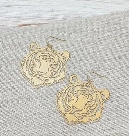 Filigree Tiger Dangle Earrings Gold