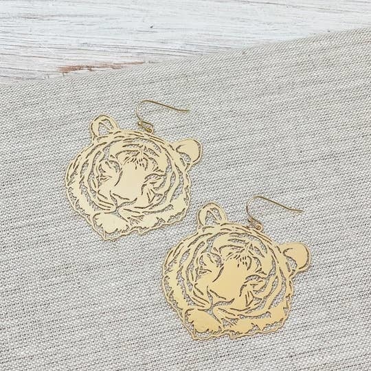 Filigree Tiger Dangle Earrings Gold