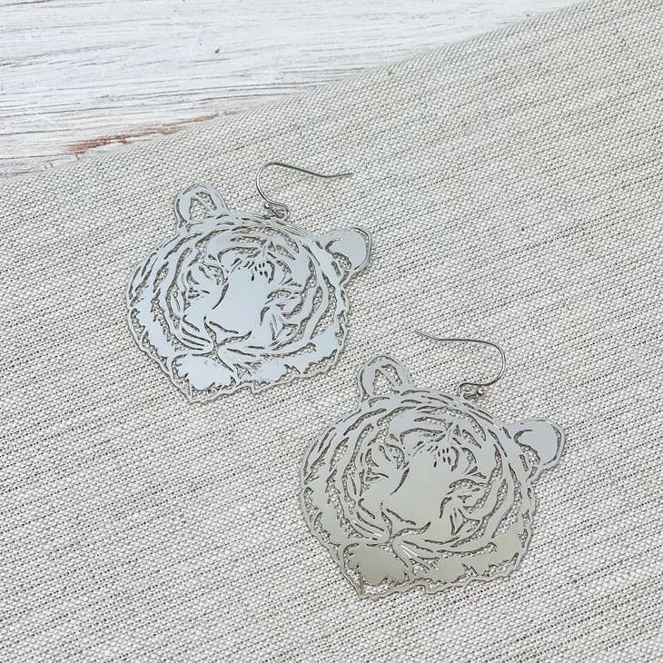 Filigree Tiger Dangle Earrings Silver