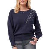 Democracy Navy Long Blouse Sleeve w/Rhinestone Sweater