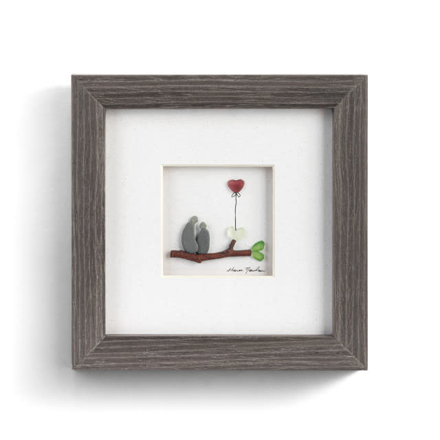 Sharon Nowlan Heart Full of Love Pebble Art w Sea Glass- Grey Frame
