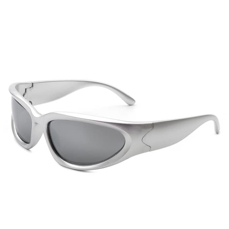 Fleurish Home Sporty Rectangle Y2K  Sunglasses Silver Grey
