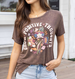 Grace & Lace Mineral Washed Graphic Tee in Grow Positive Thoughts