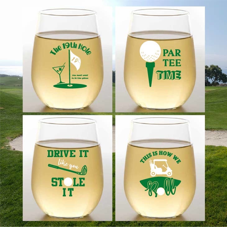 Wine-Oh! GOLF SAYINGS Shatterproof Wine Glasses (set of 4)