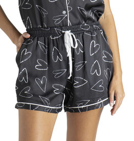 Hello Mello Satin Pajama Shorts - Black Hearts