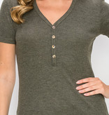 COIN 1804 HEATHER OLIVE THERMAL HENLEY SHORT SLEEVE TOP