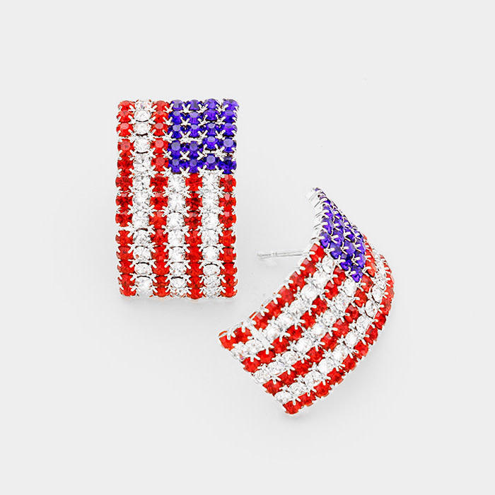 Fleurish Home Crystal Pave American Flag Earrings