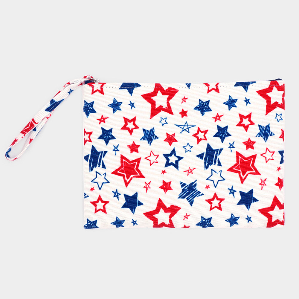 FLEURISH American USA Flag Star Patterned Pouch Clutch Bag