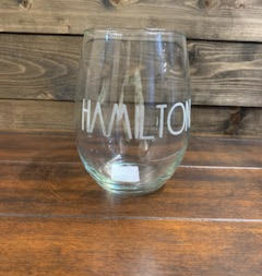 Fleurish Home Etched Stemless Wine Glass: HAMILTON