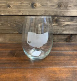Fleurish Home Etched Stemless Wine Glass: Ohio w Heart