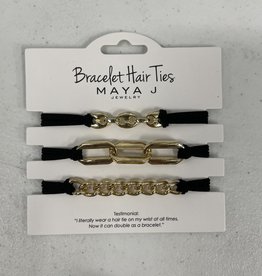 Maya J Gold Chain Trio w Black Elastic Cord Bracelet Hair Ties
