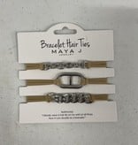 Maya J Silver Bit Trio w Beige Elastic Cord Bracelet Hair Ties