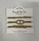 Maya J Gold Bit Trio w Beige Elastic Cord Bracelet Hair Ties