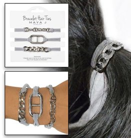 Maya J Silver Bit Trio w Grey Elastic Cord Bracelet Hair Ties