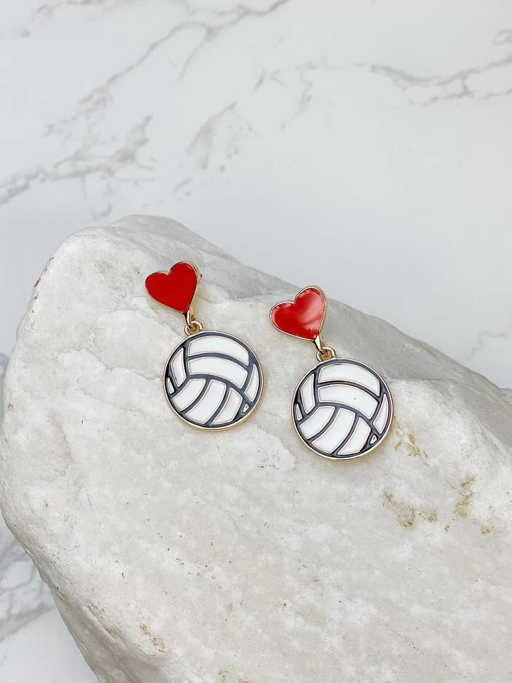 Prep Obsessed Wholesale Volleyball Heart Post Sports Enamel Dangle Earrings
