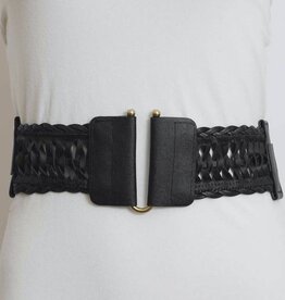 Fleurish Home Black Leather Look Braid Elastic Belt