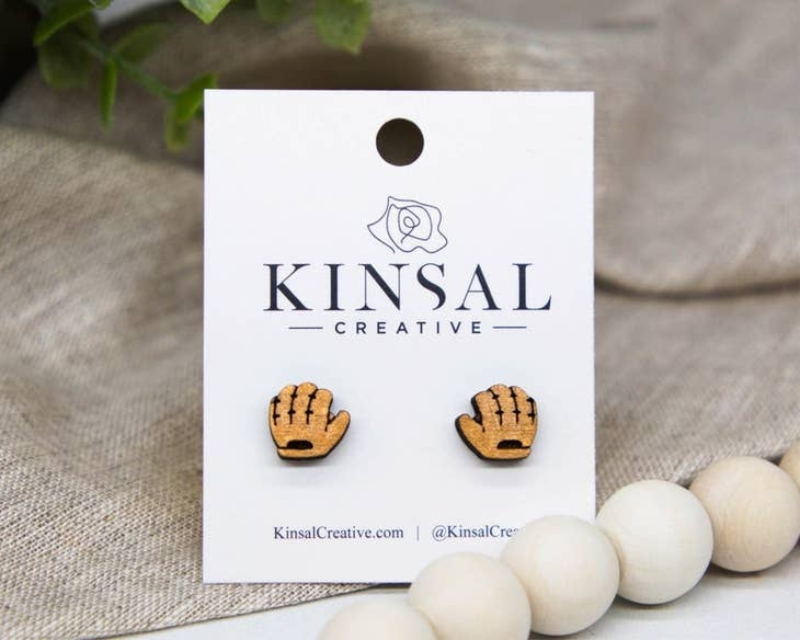 Baseball Glove Wood Stud Earrings FLEURISH Home, Apparel & Gift