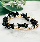 Lou & Co. Black Two-Strand Stone and Flower Stretch Bracelet