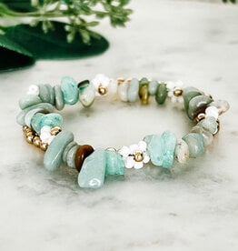 Lou & Co. Green Two-Strand Stone and Flower Stretch Bracelet