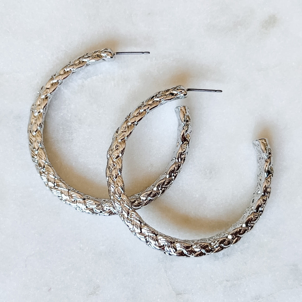 Lou & Co. Silver Basket Weave Hoop Earrings