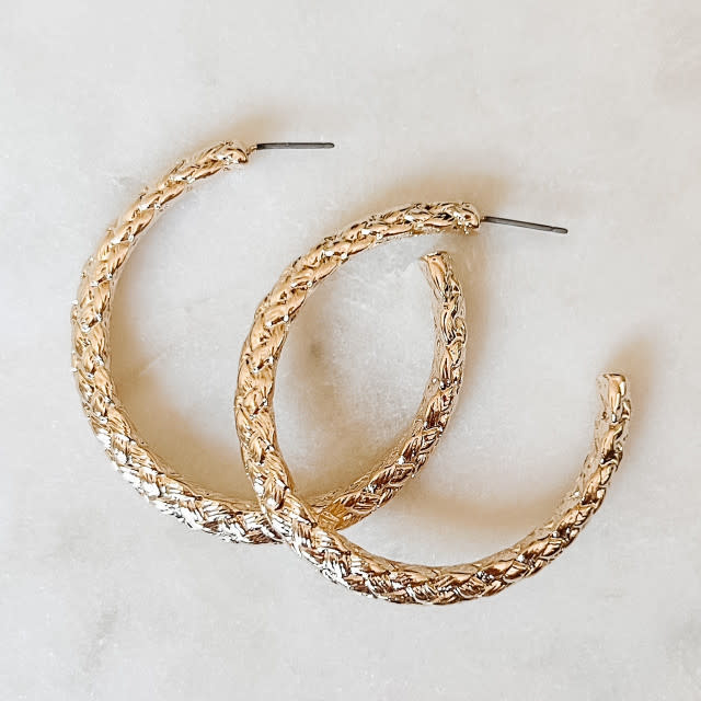 CLASSIC BASKET WEAVE DESIGN HOOP EARRINGS 14K YELLOW GOLD Original Price  $950