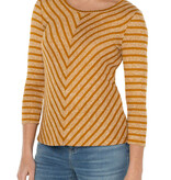 Liverpool Los Angeles Gold Stripe 3/4 Sleeve Miter Front Scoop Neck Knit Top