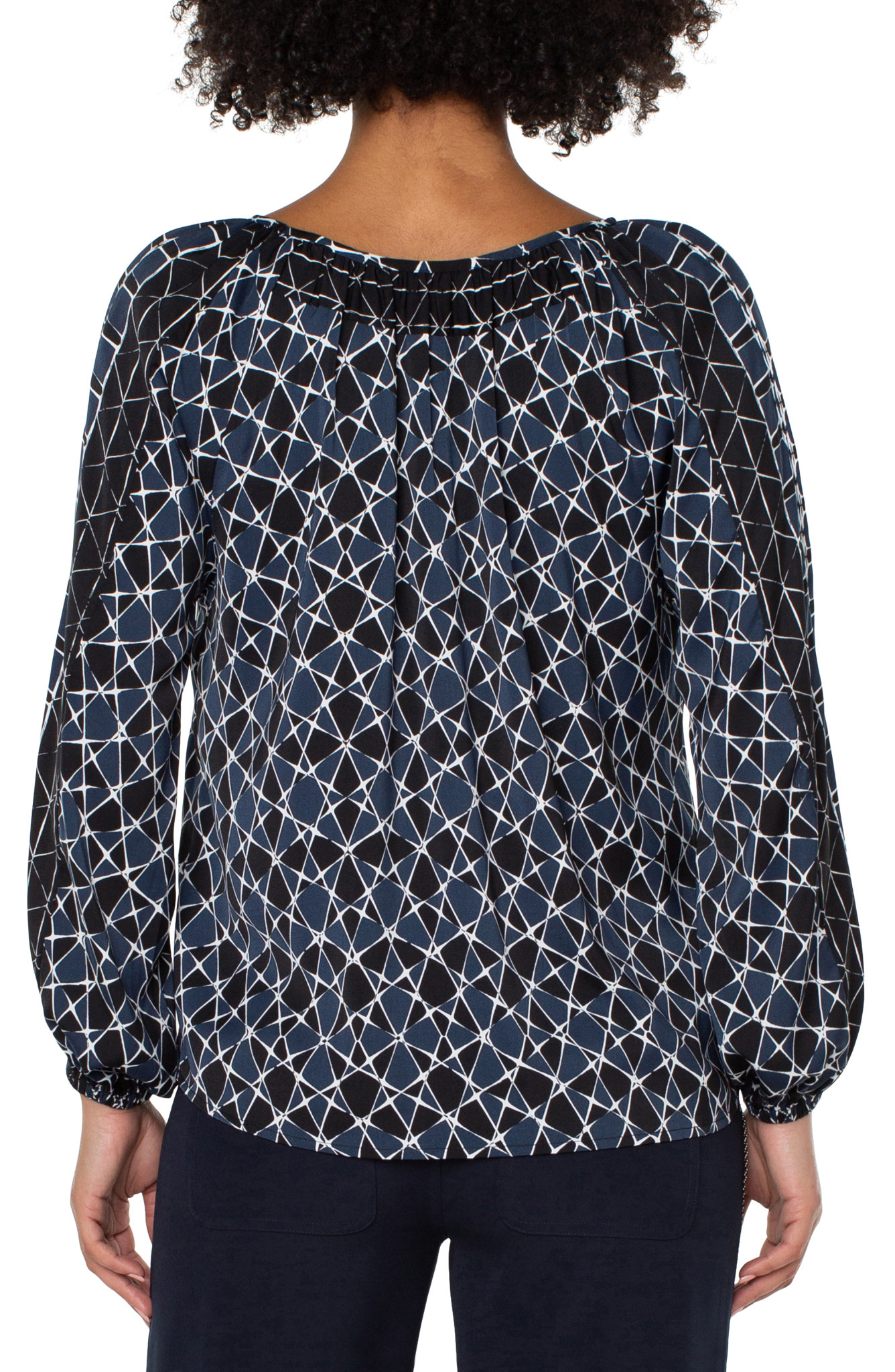 Liverpool Los Angeles Stargazing Long Sleeve Shirred Woven Blouse