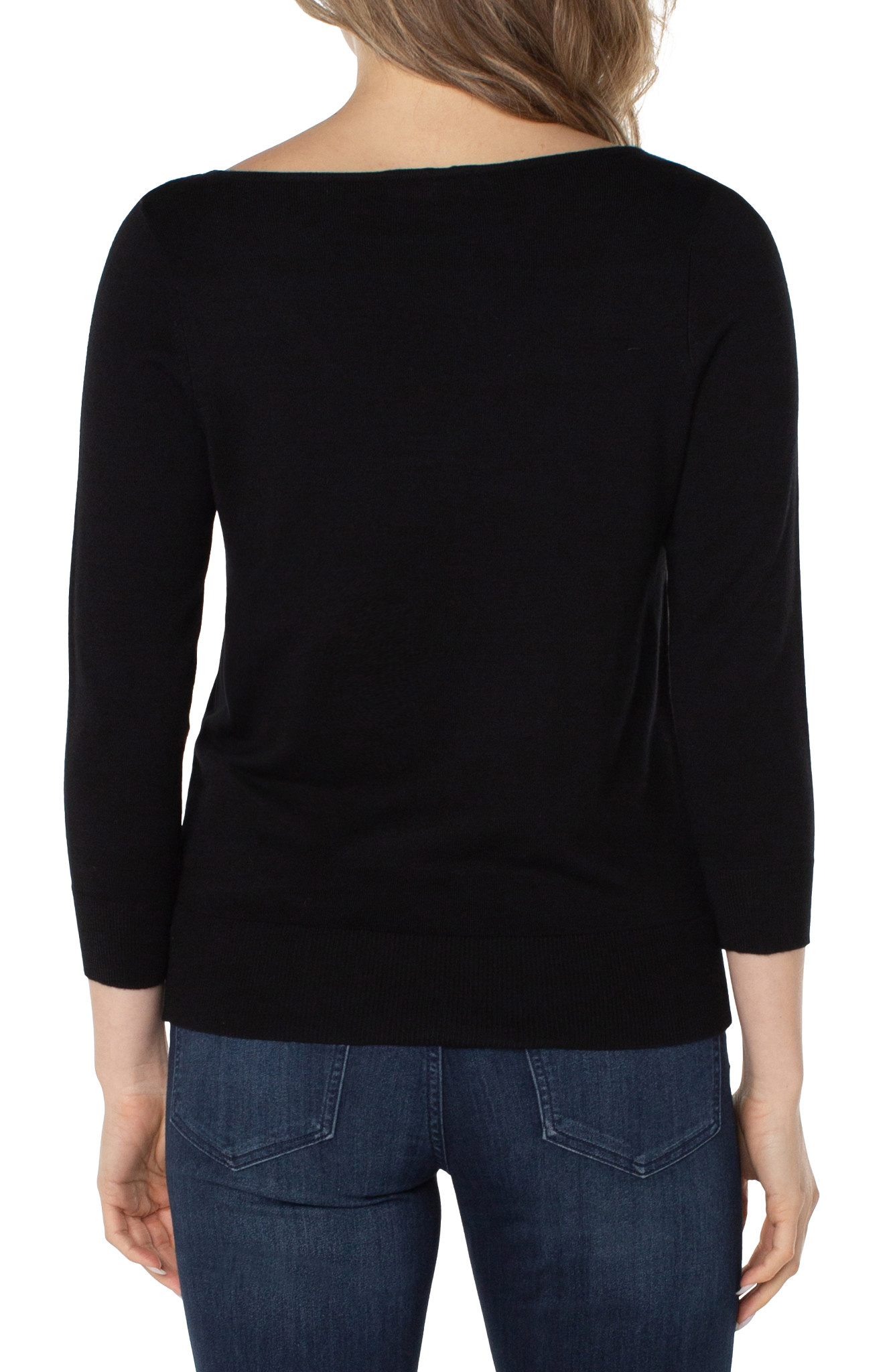 Liverpool Los Angeles Black 3/4 Sleeve Sweater W/ Rhinestones