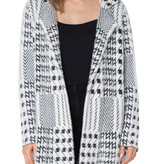 Liverpool Los Angeles Black/White Mixed Plaid Coatigan: Open Front Sweater Coat