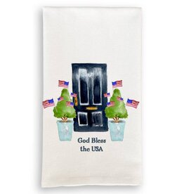 French Graffiti Black Door With Flags And Quote Dish Towel