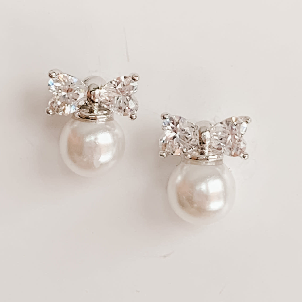 Lou & Co. Silver Pearl/CZ Bow Post Earrings