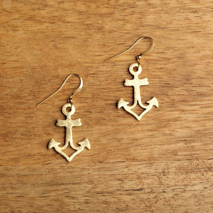 Bamboo Trading Company Anchor Earrings Gold