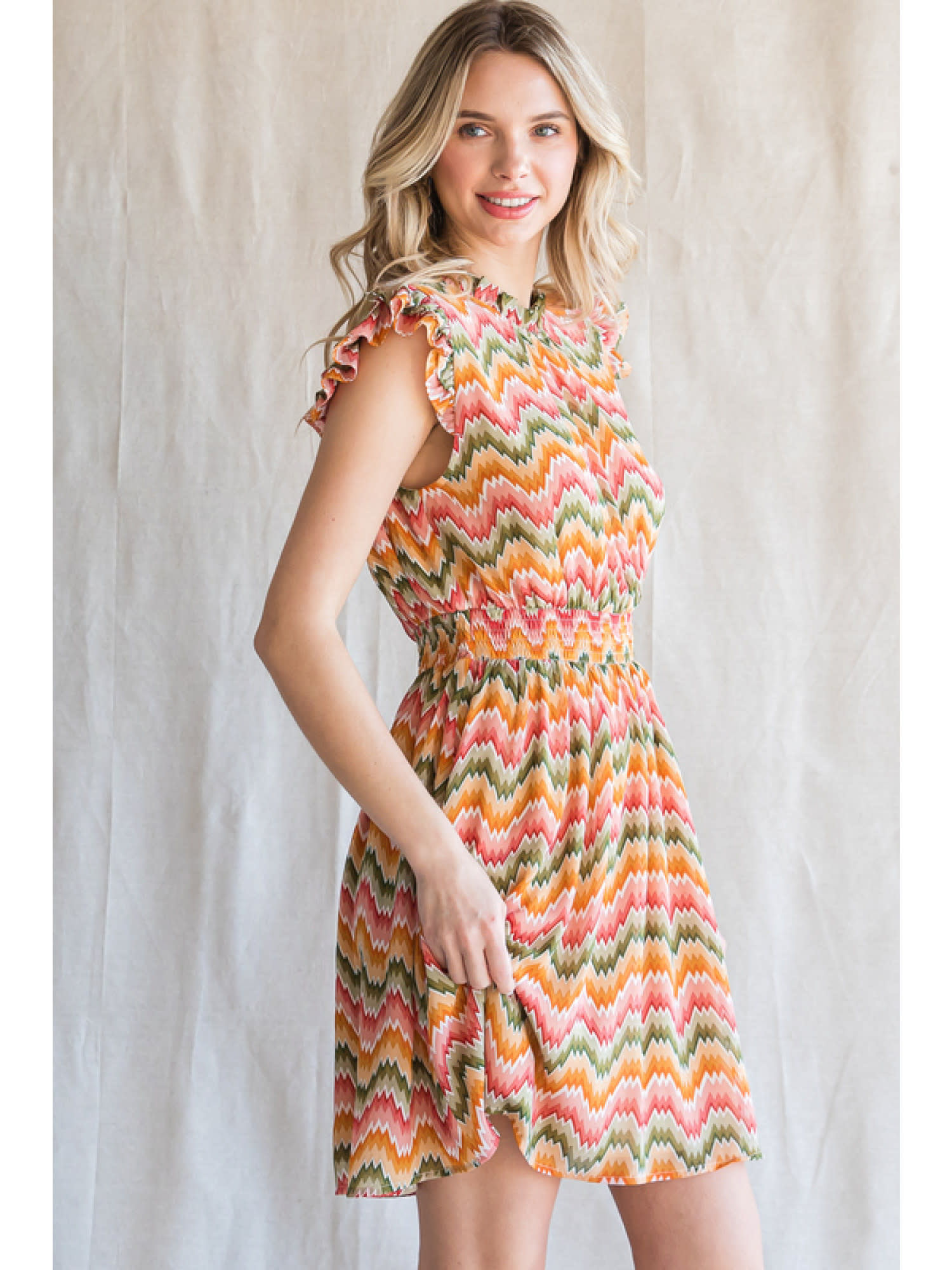 Jodifl Mauve/Honey Geometric Print Dress