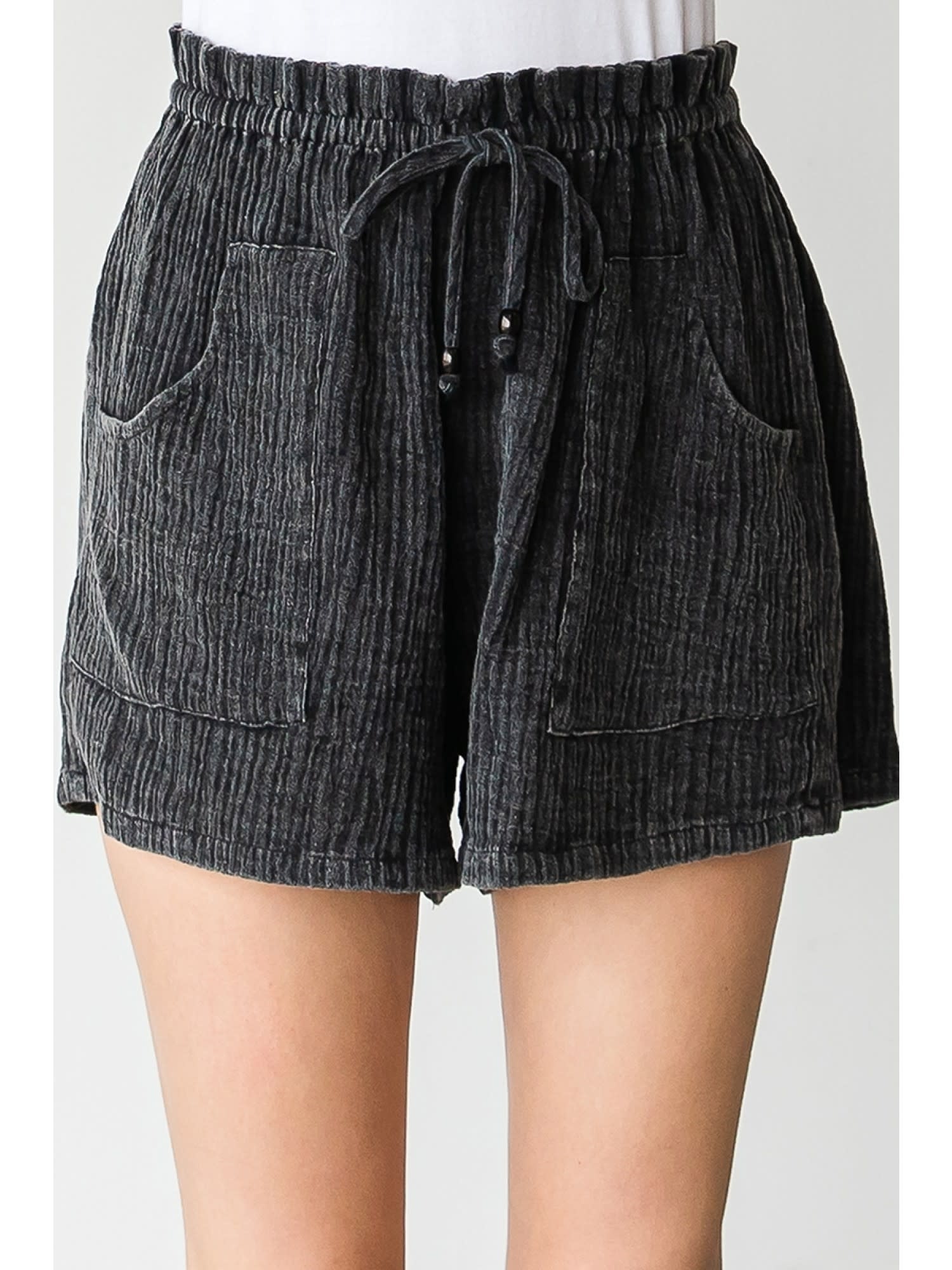 Jodifl Black Textured Washed Shorts