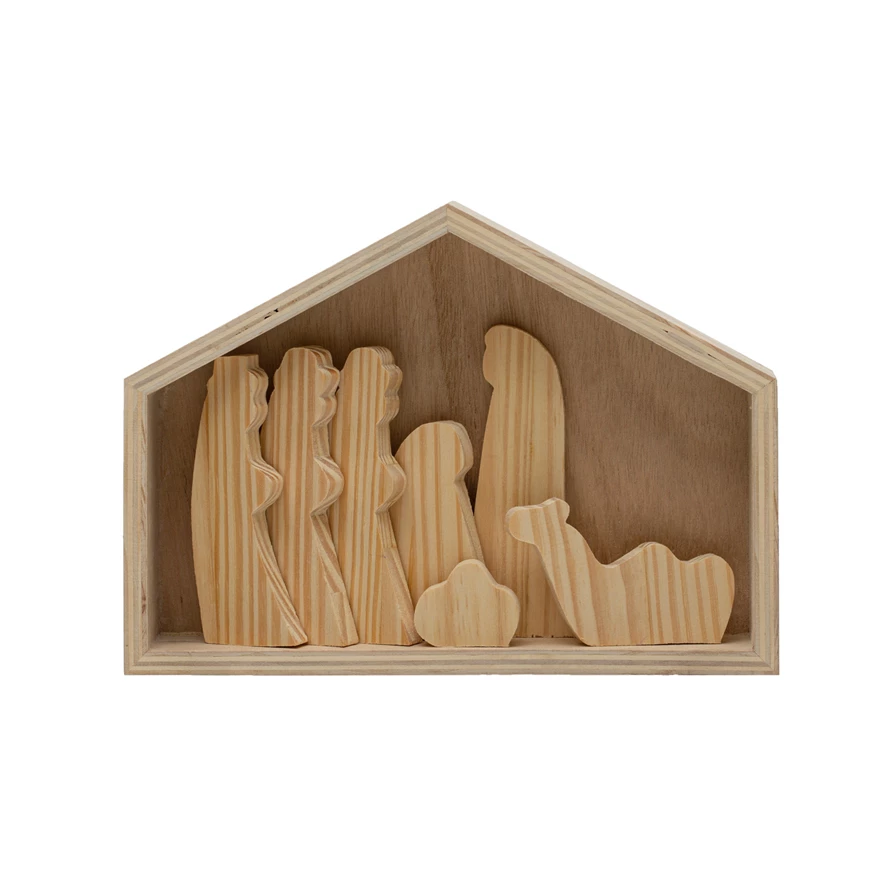 FLEURISH Natural Wooden Nativity Set