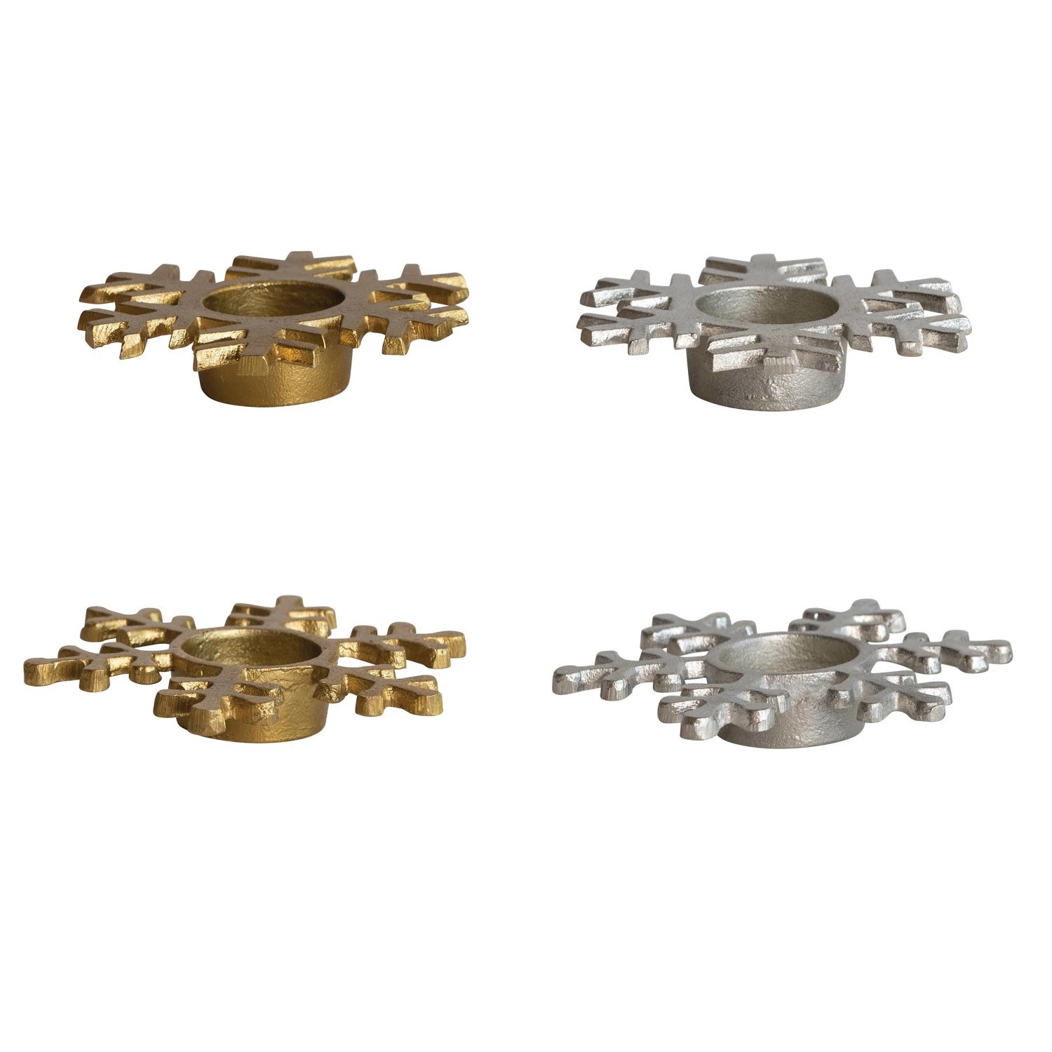 FLEURISH Cast Aluminum Snowflake Tealight Holder (choice of two styles both in either silver or gold)