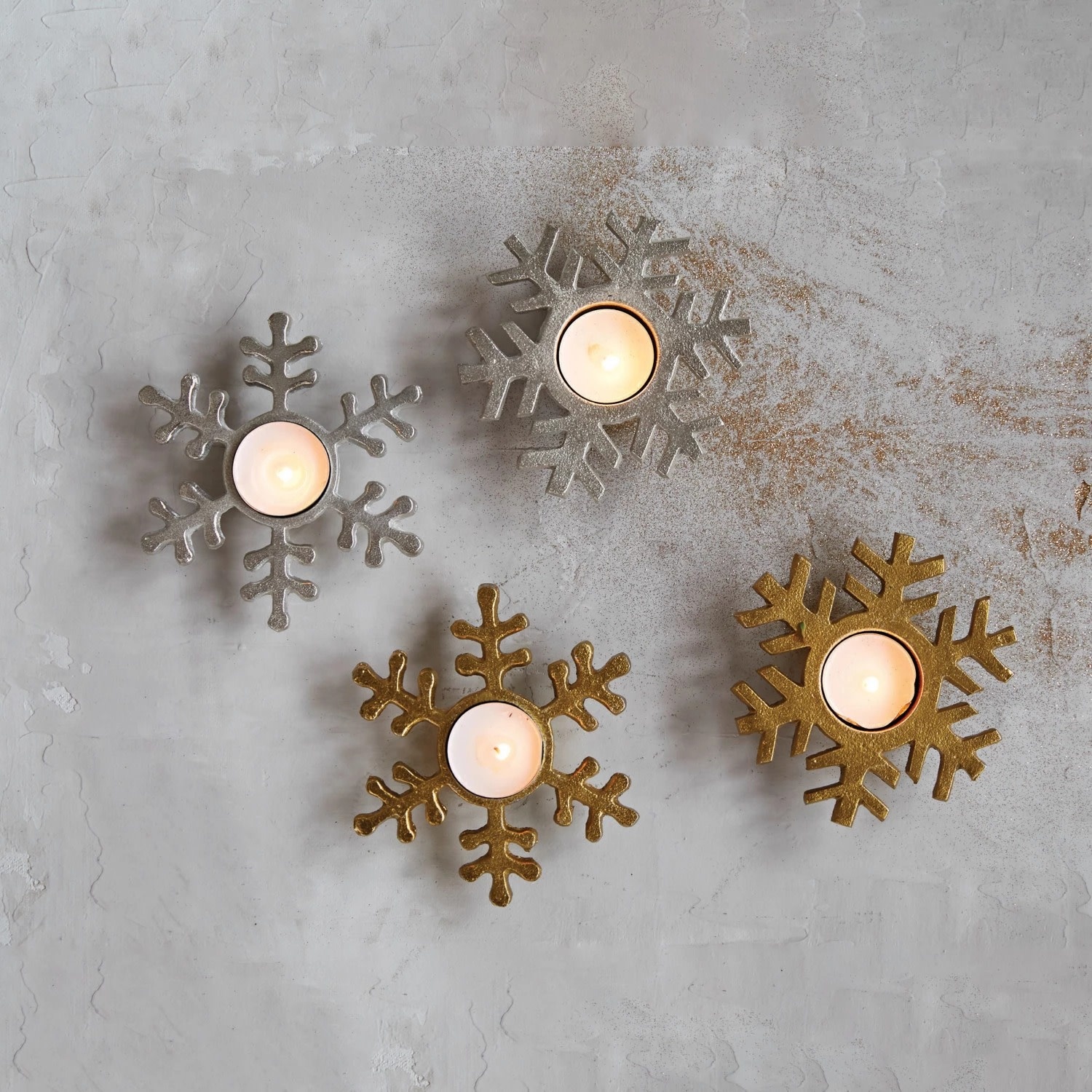FLEURISH Cast Aluminum Snowflake Tealight Holder (choice of two styles both in either silver or gold)