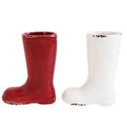 Fleurish Home 4"H Stoneware Boot Vase (choice of red or white)