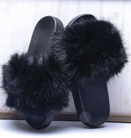 Amanda Blu Black Furry Slippers