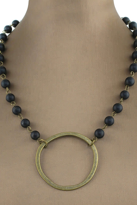Cobblestone Living Onyx/Gold Selena Circle Beaded Necklace