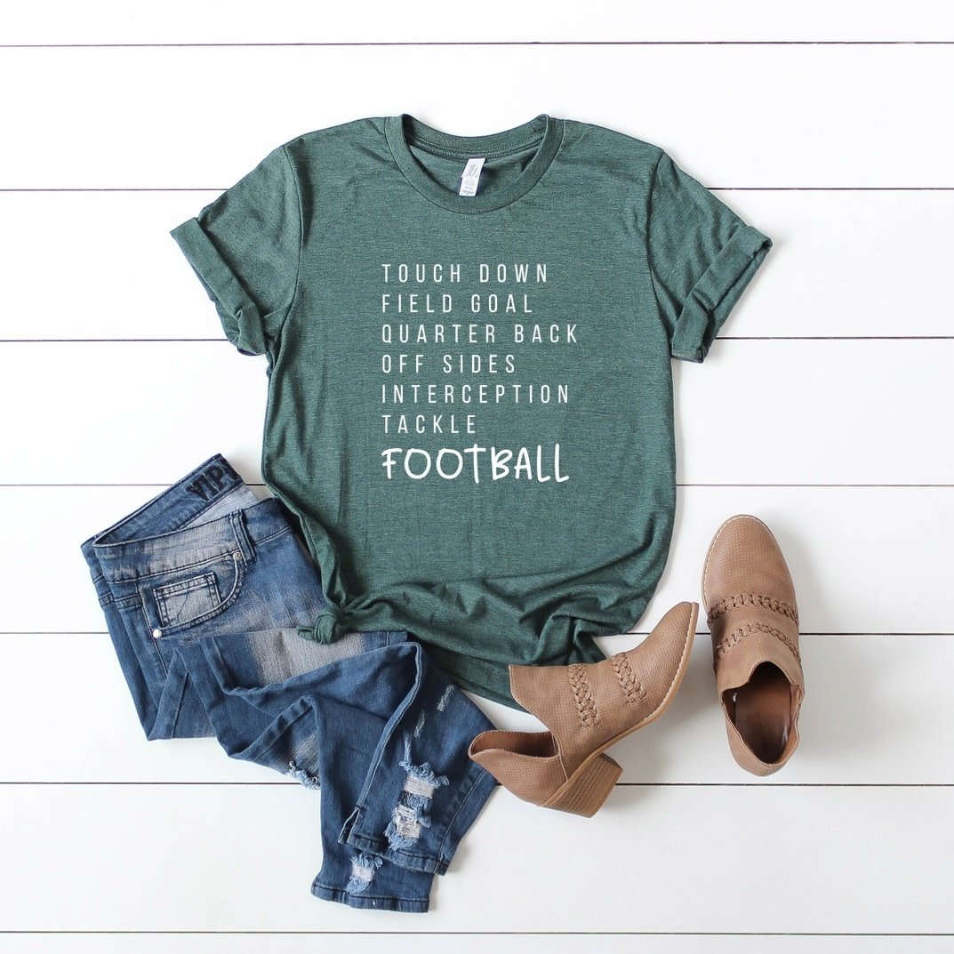 Olive and Ivory Wholesale Forest Football Words Short Sleeve Graphic Tee