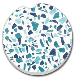 CounterArt and Highland Home Blue Terrazzo Absorbent Stone Car Coaster