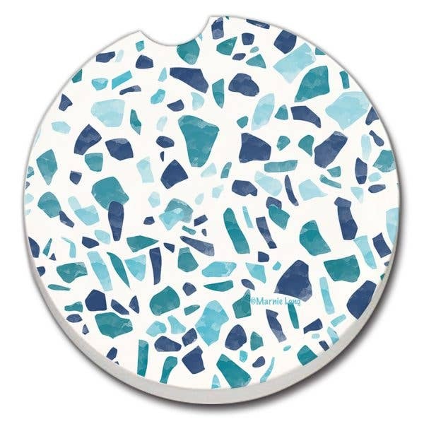 CounterArt and Highland Home Blue Terrazzo Absorbent Stone Car Coaster