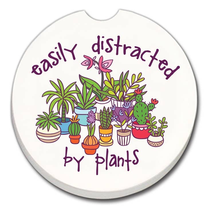 CounterArt and Highland Home Easily Distracted By Plants Absorbent Stone Car Coaster