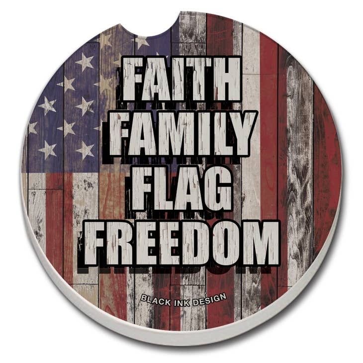 CounterArt and Highland Home Faith Family Flag Absorbent Stone Car Coaster