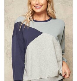 Promesa USA Sage Navy Colorblock Long Sleeve French Terry Sweatshirt