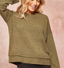 Promesa USA Olive Speckled Knit Layered-Hem Sweater